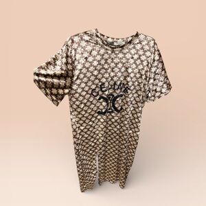 NWT Celine Brown and Cream Logo Midi Dress, One Size (0-14)